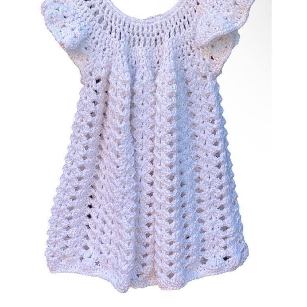 Vintage Inspired Crocheted Handmade White Baby Toddler Dress Size 2T
